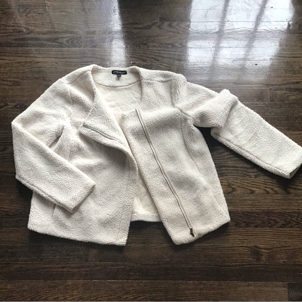 Banana Republic Cream Textured Zip-Up Jacket
